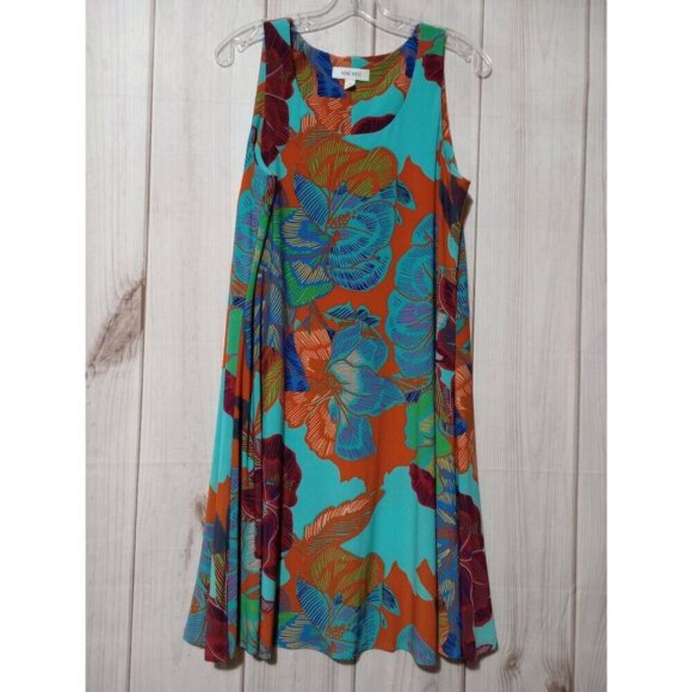 Nine West Dress Ladies Medium Sleeveless Midi‎ Turquoise Clueless 60s Cruise